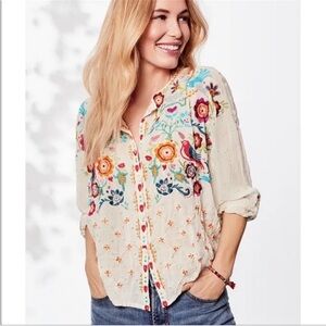 Johnny Was Brady Cupra Embroidered Blouse